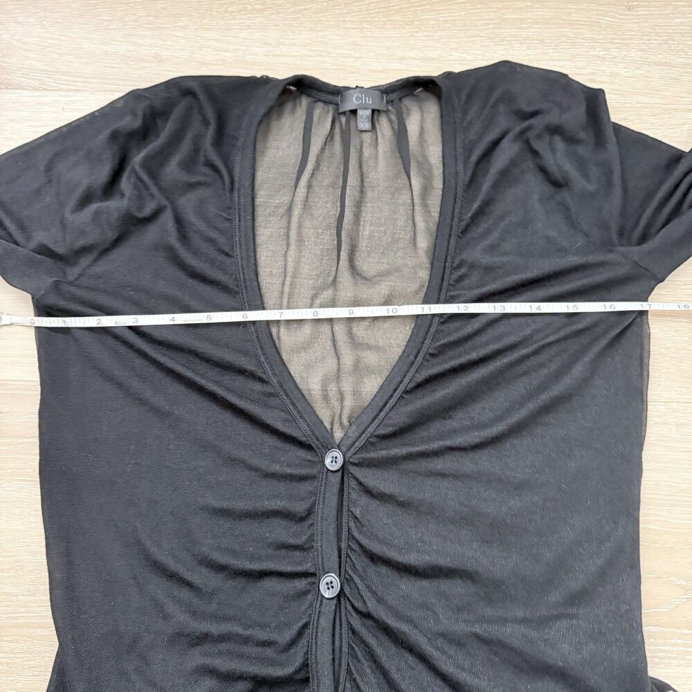 Clu Black Silk Chiffon Back Peplum Cardigan Top XS Sheer Ruffle Layered Metallic - Picture 8 of 16